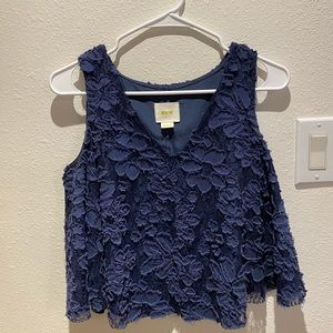 Anthropologie Maeve Navy Blue Floral Kenia Swing Crop Top Size XS